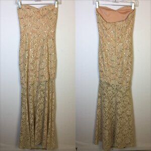 Hailey Logan by Adrianna Papell Formal Dress Strapless Gown 3/4 Beige Pink Lace
